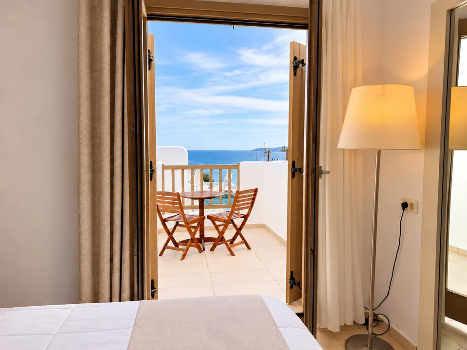 Suite 206 · Balcony with side sea and pool views